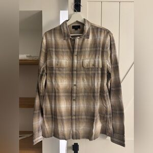 Vince Beige and Brown Plaid Shirt